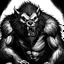 Placeholder: A black and white drawing, a werewolf