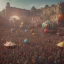 Placeholder: Ultra realistic circus scene. Woodstock style, woman dancing, happy, color bubbles, smooth color, waist up view, Wes Anderson style, a lot of people background, highly detailed, concept art, unreal engine 5, god rays, ray tracing, RTX, lumen lighting, ultra detail, volumetric lighting, 3d, finely drawn, high definition, high resolution.