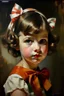 Placeholder: Oil painting, Elias Salaverria, girl little miss, modern hairstyle short cut like 20s, swimsuit