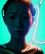 Placeholder: Ultra realistic photographic night portrait, cinematic, happy <Asian woman> many wires coming out of the head <garage> <droid friend>, hot, retro futuristic dress <Helmut newton photo style>, neon lights, color fog, soft color, highly detailed, unreal engine 5, ray tracing, RTX, lumen lighting, ultra detail, volumetric lighting, high definition.