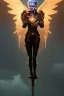 Placeholder: steampunk angel flying in a starry night, pale, golden glow, majestic