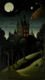 Placeholder: A black vampire castle in space painted by Henri Rousseau