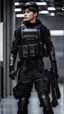 Placeholder: teenager male dressed with futuristic black tactical gear