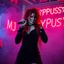 Placeholder: A MJ performing at dance club, her name MJ FLAPYPUSY and looks crazy, crazy red hair with black dress. Neon lights and smog, MJ FLAPYPUSY SIGN ON WALL