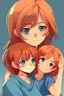 Placeholder: Mother holds her son , anime style