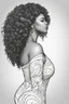 Placeholder: Create a coloring page of a beautiful curvy black female looking to the side with curly hair. No shading, No color, clean lines