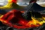 Placeholder: acidic soil with lava and mountains , red white yellow black colors , magic the gathering style, hyper realistic style