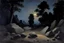 Placeholder: Night, rocks, trees, begginer's landscape, friedrich eckenfelder impressionism paintings