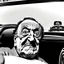 Placeholder: an angry Salvador Dali driving horse shaped surrealist car with eyes, , 4k, sharp edges ,Chiaroscuro, hyper realism, realistic, highly detailed, high contrast black and white, sharp