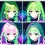 Placeholder: Clear focus, 8k, high quality, detailed, beautiful lighting, girl, vibrant colors, green hair, vibrant pink eye, vibrant green eye, twins