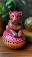 Placeholder: A pink magic elemental leopard designed in Matryoshka dolls painted by Caspar David Friedrich