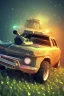 Placeholder: car design for low poly game, fast, cool silhuette, tractor, show full car