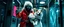 Placeholder: frankie picks up and carries rasta bad ass criminal frost cyberpunk bard into hi tech glass elevator, he give a thumbs up with blue driving glowes, holding an calm big eskimo dog on a leash