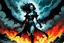 Placeholder: create a surreal horror comic style full body illustration of malevolent female vampire conjuring a violent storm , with highly detailed facial features, in the comic art style of RICHARD CORBEN and FRANK FRAZETTA, searing lines and forceful strokes, precisely drawn, boldly inked, with gritty textures, vibrant colors, dark and dramatic otherworldly lighting