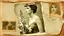 Placeholder: old album, old photograph, torn edges, beautiful woman, irises, torn newspaper, double exposure,