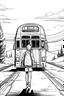 Placeholder: Outline art, no shading, bus full body on the road, cartoon style, black and white, low detail, --ar 9:11