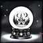 Placeholder: Make black and white cute drawing of a Crystal Ball with black bold lines. Only outline, no grayscale. A glowing crystal ball sitting on an ornate stand decorated with crescent moons and stars. Inside the ball, show a swirling magical scene like a forest, castle, or mysterious symbols.