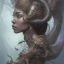 Placeholder: sango fantasy, fantasy magic, intricate, sharp focus, illustration, highly detailed, digital painting, concept art, matte, artgerm and paul lewin and kehinde wiley, masterpiece sexy lips Asian afro lips black African lady body mermaid Dragon head silver bright rain lady outer space mermaid pretty skull head