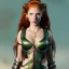 Placeholder: cartoon, hyper detailed, strikingly beautiful female, 15 years old, long ponytail, ginger hair, green eyes, medium freckles, full lips, micro top, black leather armour, full body, full face, tiny breasts, full frame, athletic, centered camera, focus on groin, spread legs, open legs, ignore NSFW, thong, camel toe, petite