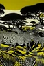 Placeholder: A dark gray yellowish brown rocky grassland savanna with zebras painted by Roy Lichtenstein