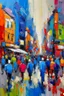 Placeholder: Peoples Bussy Demonstration city street in abstract expressionist painting in vivid colors, thick impasto brushstrokes, spontaneous drips and splatters, texture and movement, explore emotions and ideas through non-representational forms --v 5.2