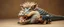 Placeholder: crocodile hog pig mustache man with fluffy hair, doing dog things and eating small dog