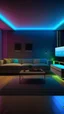 Placeholder: Illustrate a dynamic living room with color-changing LED lights, showing different hues to represent various atmospheres for different occasions.
