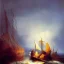 Placeholder: Rembrandt Snowstorm glowing lights ocean flying fish