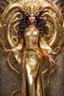 Placeholder: Halfbody Excited pose style Facing front Gorgeous Photography Beautiful Queen Medusa hair snake Cyborg dressing Gown Luxury Mecha Golden and jewelry,luxury wall background