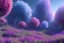 Placeholder: monde en fleurs bleu pink fuksia, concept art, crépuscule , trees bleu pink violet oranger, vibrant Color, réaliste