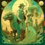 Placeholder: civilizations surrounding on the teeth of a gigantic lizard, laborious farmers and family workers walking on the tongue, moon light, mystical vibes, alphonse mucha style