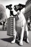 Placeholder: One single mature dog, friendly, playing accordeon, vienna, sunny day, perfect iris, model style, hyper realistic, extremely accurate, delicate, extremely detailed, Graphic novel style, colours, wide-angle, open aperture, superfine pencil