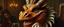 Placeholder: close up portrait painted by Rembrandt, smiling stupid looking furry dragon at banquet