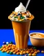 Placeholder: A vibrant and colorful boba drink, with pearls swirling in a sea of creamy milk tea, topped with a mountain of whipped cream and drizzled with caramel sauce.