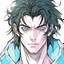 Placeholder: An handsome male alien with messy black hair and blue eyes