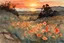 Placeholder: Amazing Sunset, flowers, countryside, rocky land, mountains, epic, winslow homer watercolor paintings