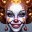 Placeholder: Ultra detailed very beautiful smileing cute clown girl,beautiful real skin, red nose, shallow of dept 3d, symmetrical, ultra detailed curl hair, ambient lighting, ultra detailed face, concept art, circus,party, digital painting, octane render,quixel megascans, depth of field (or dof),film photography, dslr, cinema4d, studio quality art by artstation