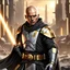 Placeholder: star wars bald male corellian jedi pilot wearing black and gunmetal grey old republic armored robes with gold trim, alone, battle-ready Jedi Master defending a ruined ancient city surrounded by golden light, centered head and shoulders portrait, hyperdetailed, dynamic lighting, hyperdetailed background, 8k resolution, volumetric lighting, light skin, fully symmetric details