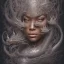 Placeholder: sango fantasy, fantasy magic, intricate, sharp focus, illustration, highly detailed, digital painting, concept art, matte, artgerm and paul lewin and kehinde wiley, masterpiece sexy lips Asian afro lips black African lady body mermaid Dragon head silver bright rain lady outer space pretty skull head