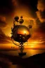 Placeholder: world made from machine , space , hydraulic machine, sunrise , salvador dali style