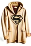 Placeholder: Superman's Balenciaga trenchcoat Winter elegant inspired by Superman's emblem design beige tones with dual color on a white background, product catalog photography, soft spot lighting, depth of field, 4k –ar 3:5 –q 2