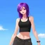 Placeholder: a pretty girl, skinny, relaxed, tank top, purple hair, digital art