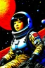 Placeholder: Katsuhiro Otomo, Jim Burns, Surreal, mysterious, strange, fantastical, fantasy, sci-fi, Japanese anime, penguin in a spacesuit on the moon, beautiful girl in a mechanical suit, perfect voluminous body, aiming for Mars next, detailed masterpiece
