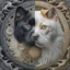 Placeholder: Cat and dog, yin-Yang, hyper detailed, realism, realism vibe, fractals, intricated details, hyper defined, photorealisticù