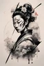 Placeholder: Create a captivating modern 2d ink tattoo design for print , prestigious Divine Samurai using the elegant influences of japan art style, for print, dynamic elements from fashion and design, and bold Japanese contemporary art aesthetics, framing centered in the center, distanced from the edges of the paper perimeter, perfect anatomy, bauhaus, Divine Proportion,