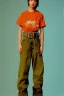 Placeholder: year 1998 denim fashion. Loose, baggy, low waist Combat pants and t-shirt. Colors: denim blue, blue, purple, cream, khaki, light green, lilac, plum, orange, terracotta, red, light yellow, lion yellow, pink, dark blue, beige. Lynx-pattern, Sturnus vulgaris-print. wide belt. Partly latex or leather. Kylie Minogue, Tyra Banks. leg warmer. Cargo pants.