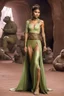 Placeholder: Zendaya in princess Leia's slave costume of the Return of the Jedi, close to Jabba the Hutt.