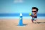 Placeholder: Toddler Elon Musk building a tall skinny space rocketShip sandcastle on the beach, Blue shovel, plastic bucket, sunglass