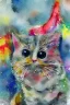 Placeholder: watercolor painting, happy cat, bright color,