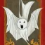 Placeholder: White monster bat with no eyes and long limbs as a Russian Orthodox